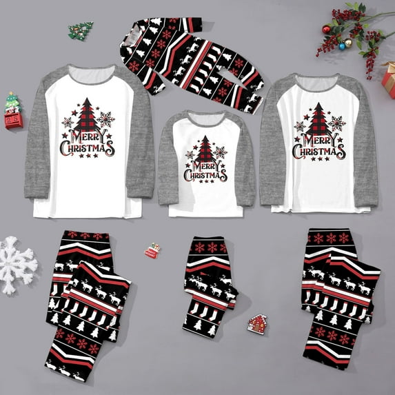 Family Christmas Pajamas Matching Sets Christmas Cute Print Tops And Pants Long Sleeve Christmas Family Matching Outfits Christmas Gifts Sets Kids Pajamas 4-6 Years