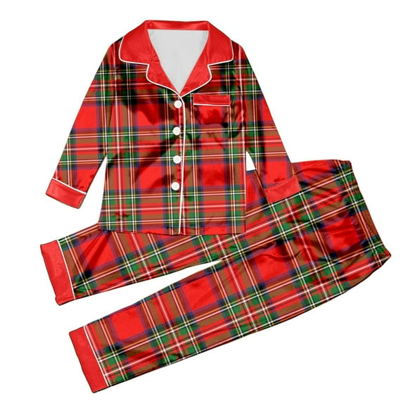 Family Christmas Pajamas Matching Sets Christmas Family Matching Kids Pajama Set Long Sleeve Turn Down Collar Full Length Pants Soft Satin Cozy Festive Sleepwear For Kids Red 150