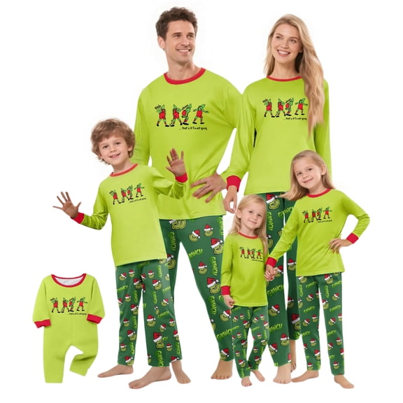 Family Christmas Pajamas Matching Sets 𝓖𝓻𝓲𝓷𝓬𝓱 Christmas Family Matching Pajamas Sets Christmas PJ's Cute Print Top and Pants Xmas Jammies Set