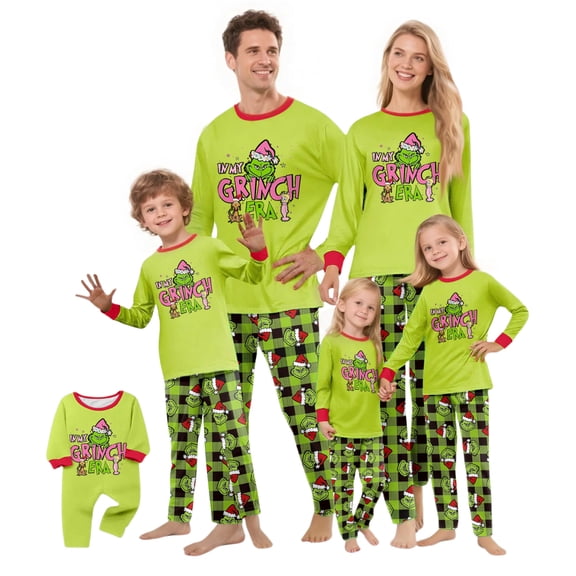 Family Christmas Pajamas Matching Sets 𝓖𝓻𝓲𝓷𝓬𝓱 Christmas Family Matching Pajamas Sets Christmas PJ's Cute Print Top and Pants Xmas Jammies Set