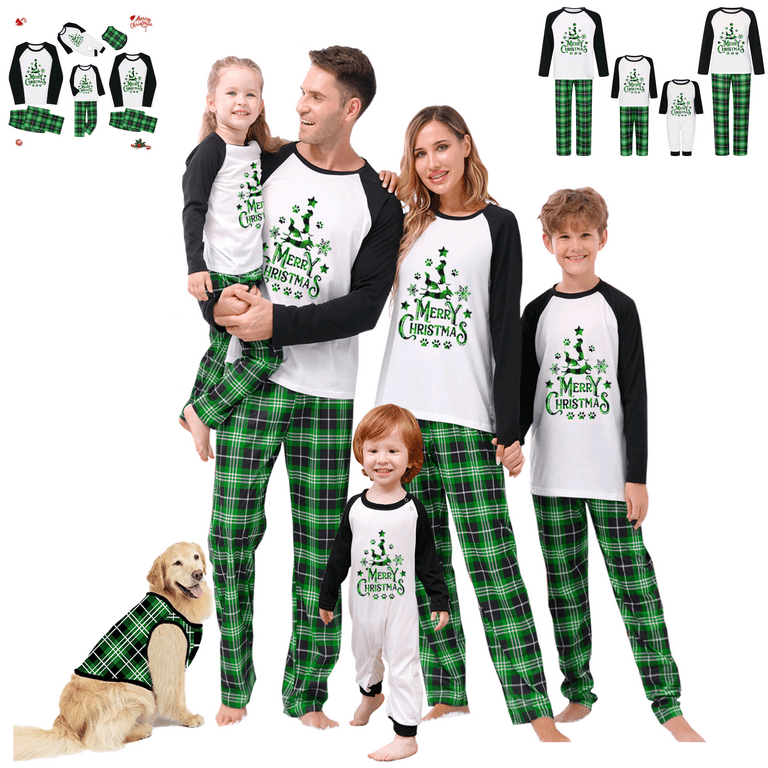 Family Christmas Pajamas Matching Sets Christmas PJs Dog Printed Top and Plaid Pants Jammies Sleepwear Walmart
