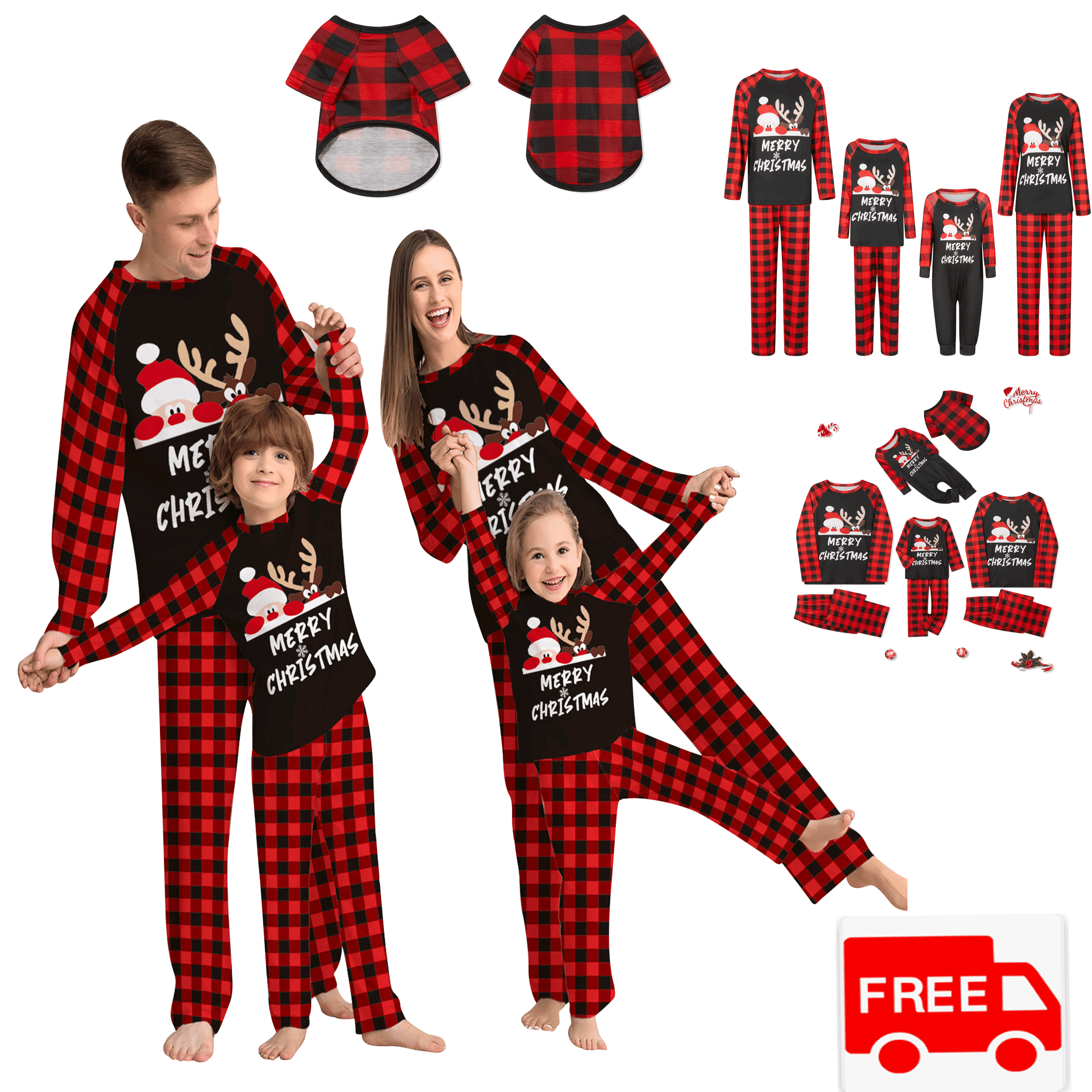 Family Christmas Pajamas Matching Sets Christmas PJs Letter Deer Print