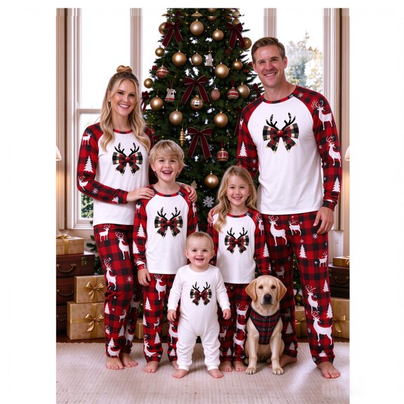 Family Christmas Pajamas Matching Sets Christmas Print Plaid Christmas Family Matching Outfits for Holiday Pjs