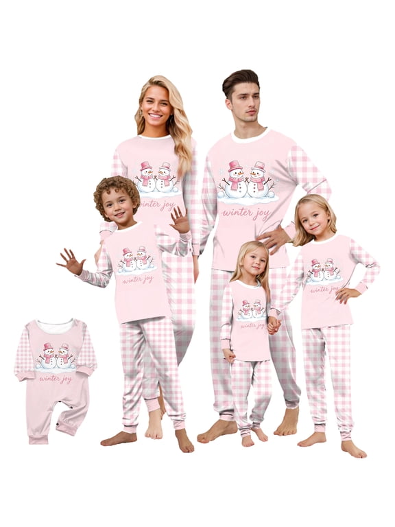 Family Christmas Pajamas Matching Sets Christmas Snowman Print Long Sleeve Top & Pants Sleepwear For Women Men Kids Baby Trendy Pjs Holiday Lounge Sets