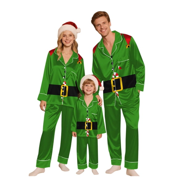 Family Christmas Pajamas Matching Sets, Family Matching Christmas Pajamas, Cute Printed Long Sleeve Two Piece Set, Relaxed Fit Round Neck Top, Holiday Pajamas Sleepwear