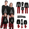 thumbnail image 1 of Family Christmas Pajamas Matching Sets Letter Print Long Sleeve Tops and Casual Loose Plaid Pants Sleepwear, 1 of 10