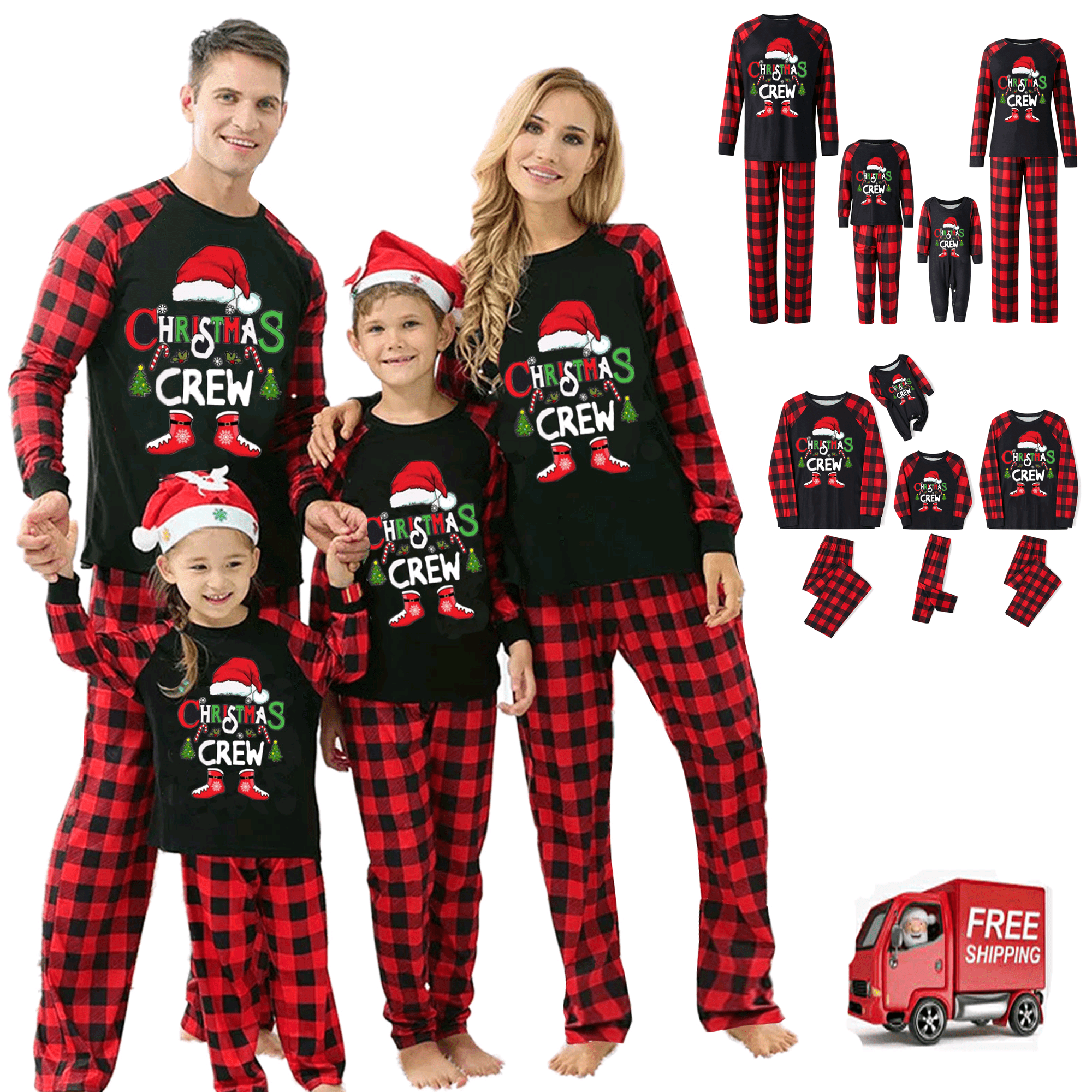 Family Christmas Pajamas Matching Sets Letter Santa Hat Pattern and Red ...