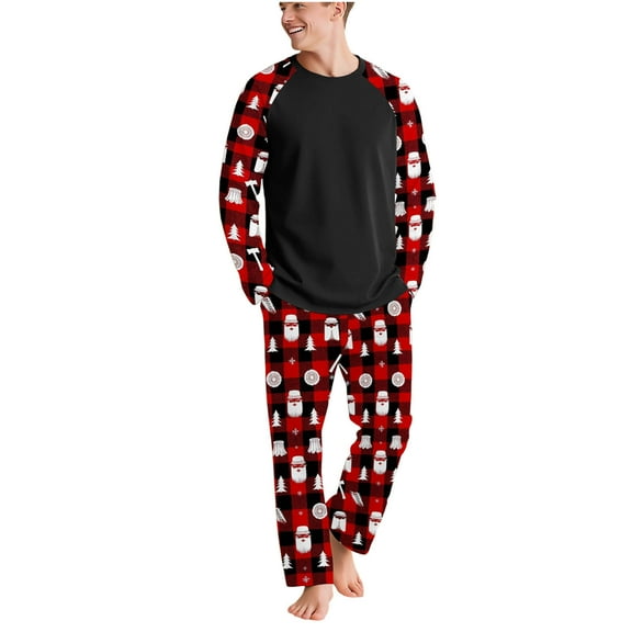 Family Christmas Pajamas Matching Sets - Long Sleeve 2 Piece Christmas Holiday Pjs Pant Set Party Outfits for Family (S, Dad|Black #B)