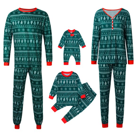 Family Christmas Pajamas Matching Sets Long Sleeve Christmas Script Print Sleepwear Sets Button Down Loungewear Set Party Holiday Pjs Sets