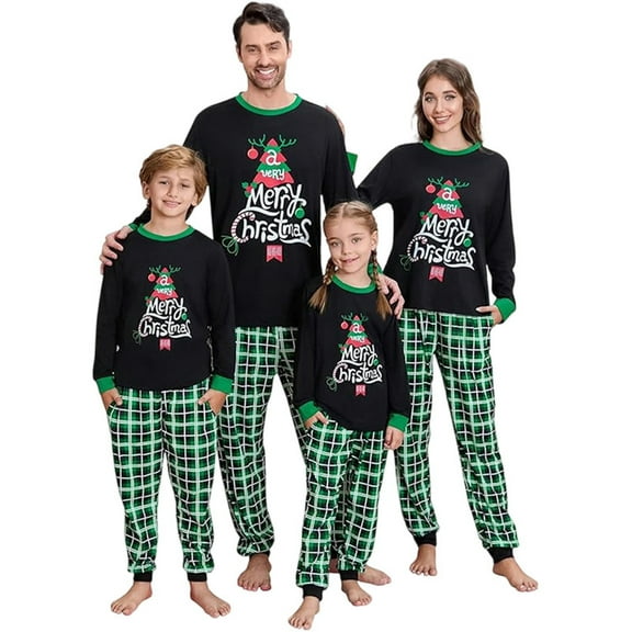 Family Christmas Pajamas Matching Sets Long Sleeve Tops And Pants Sleepwear Loungewear For Men Women Adults Green And Black