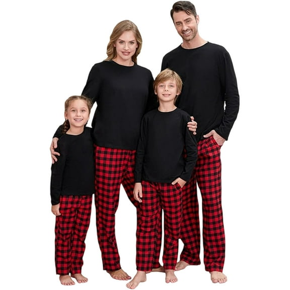 Family Christmas Pajamas Matching Sets Long Sleeve Tops And Pants Sleepwear Loungewear For Men Women Adults Red And Black