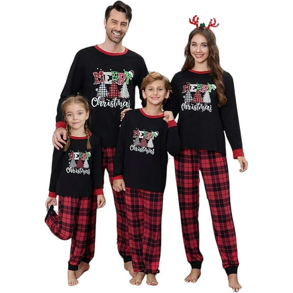 Family Christmas Pajamas Matching Sets Long Sleeve Tops And Pants Sleepwear Loungewear For Men Women Adults Red And Black