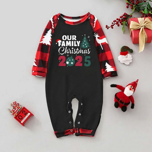 Family Christmas Pajamas Matching Sets Plaid Pajamas Set Xmas House Cozy Outfits for Little One (Black 0-3 Months)
