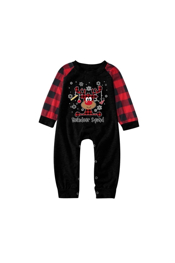 Family Christmas Pajamas Matching Sets Plaid Pants Long Sleeve Shirts Sleepwaer Outfits Letter Print Xmas Reindeer Graphic Jammies Crewneck Pullover Holiday Loungewear Toddler 12-18 Months Red