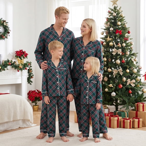 Family Christmas Pajamas Matching Sets Plaid Print Holiday Pjs Sleepwear Loungewear