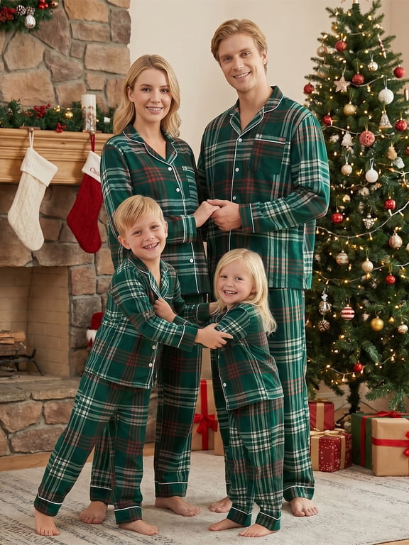 Family Christmas Pajamas Matching Sets Plaid Print Holiday Pjs Sleepwear Loungewear