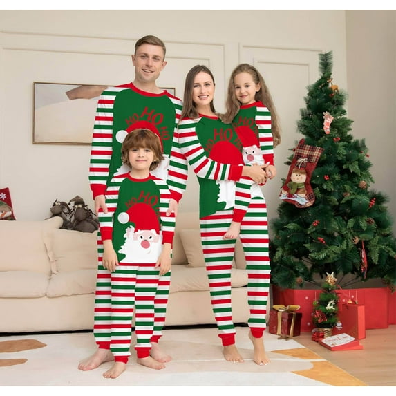 Family Christmas Pajamas Matching Sets Red Stripe Xmas Holiday Sleepwear Jammies Long Sleeve PJs Outfits