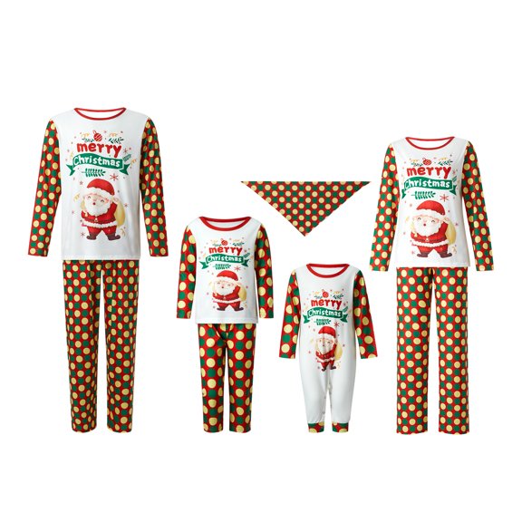 Family Christmas Pajamas Matching Sets Santa Claus Dot Printing Long Sleeve Round Collar Sleepwear for Mom/Dad/Kid/Baby/Dog