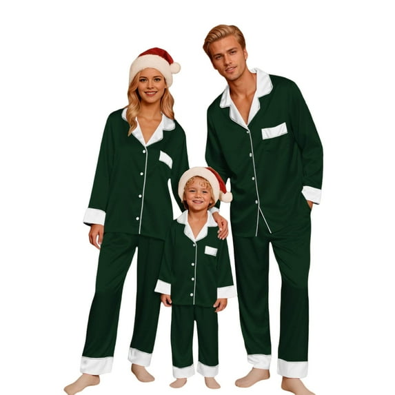 Family Christmas Pajamas Matching Sets Satin Christmas Pjs Long Sleeve Button down Holiday Home Sleepwear Set Top and Pajamas Pants Christmas Loungewear Pajamas