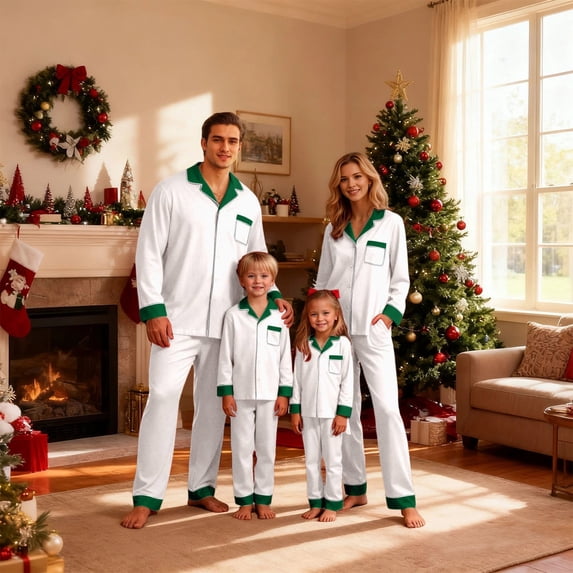 Family Christmas Pajamas Matching Sets Silk Pjs Long Sleeve Button down ...
