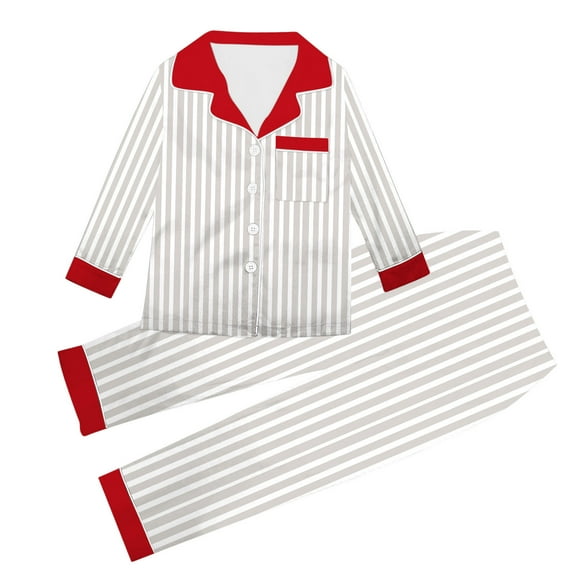 Family Christmas Pajamas Matching Sets Silk Stain Shirt and Pant Striped Festival Long Sleeve Button Down Lapel Collar Pj Set Long Pants Holiday 2 Piece Loungewear