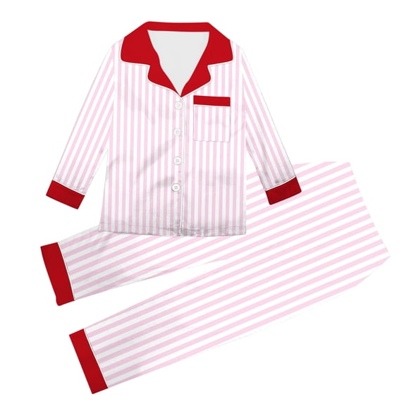 Family Christmas Pajamas Matching Sets Silk Stain Shirt and Pant Striped Festival Long Sleeve Button Down Lapel Collar Pj Set Long Pants Holiday 2 Piece Loungewear