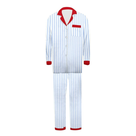 Family Christmas Pajamas Matching Sets Silk Stain Shirt and Pant Striped Festival Long Sleeve Button Down Lapel Collar Pj Set Long Pants Holiday 2 Piece Loungewear