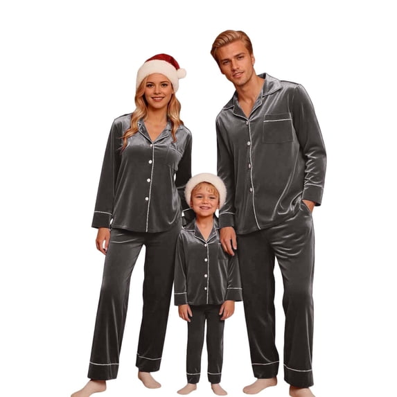Family Christmas Pajamas Matching Sets Velvet Pjs Long Sleeve Button down Festival Party Sleepwear Winter Warm Soft Set Holiday Pajamas Family