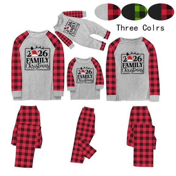 Family Christmas Pajamas Matching Sets Xmas 2026 Printed Long Sleeve Crew Neck Shirts and Holiday Pjs Long Pants Parent-Child Christmas Pajamas Set(Kids)