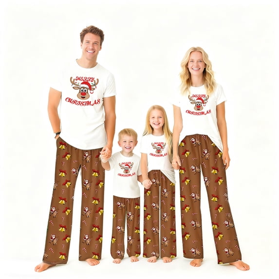 Family Christmas Pajamas Set Short Sleeve - Matching Holiday Santa Gingerbread Printed PJs , Man L