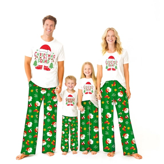 Family Christmas Pajamas Set Short Sleeve - Matching Holiday Santa Gingerbread Printed PJs , Man M