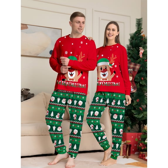 Family Christmas Pajamas, Syphorium 1PC Womens Pajamas Set Long Sleeve Top and Pant Matching Family Christmas Pajamas Set