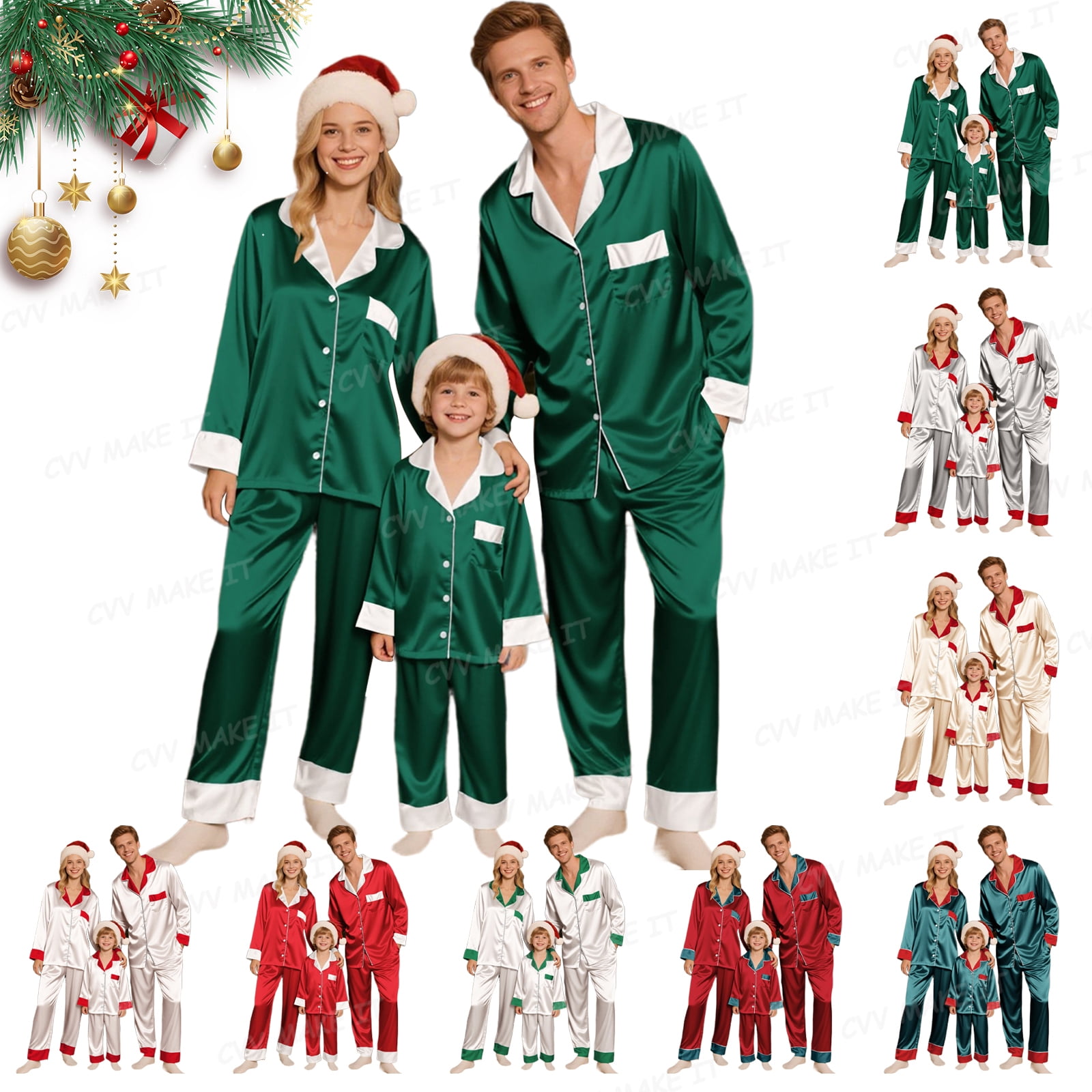 Family Christmas Pjs 2026 Soft Sleepwear Matching Sets Silk Satin — free download