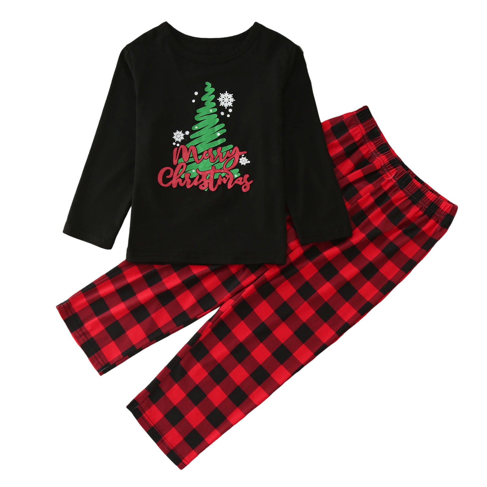 Family Christmas Pjs Children Kids Merry Sets Red Prints Hooded Zipper Jumpsuit Pajama Set