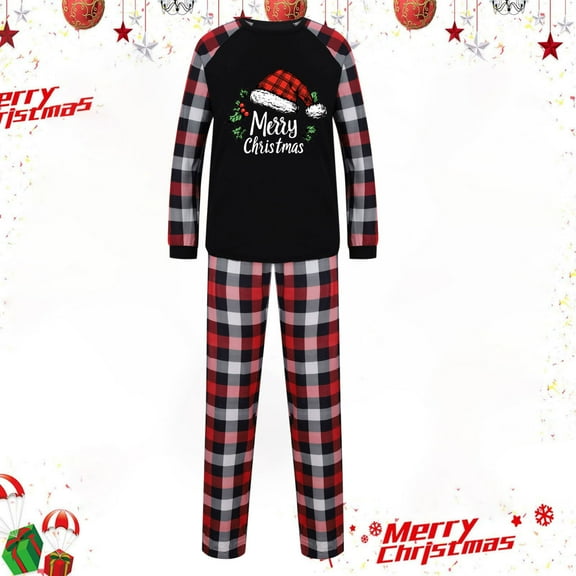 Family Christmas Pjs Cozy Christmas Sleepwear Family Christmas Pajamas with Plaid and 'Merry Christmas' Print Dad