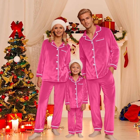 Family Christmas Pjs Flannel Pajamas Long Sleeve Button down Nightwear Warm Pjs Pajamas Family Set