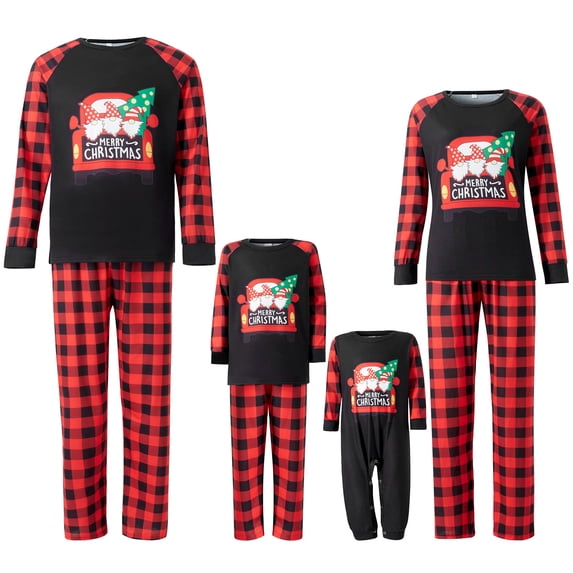 Family Christmas Pjs Matching Sets Christmas Pajamas Santa Printed Top and Plaid Pants Sleepwear for Family