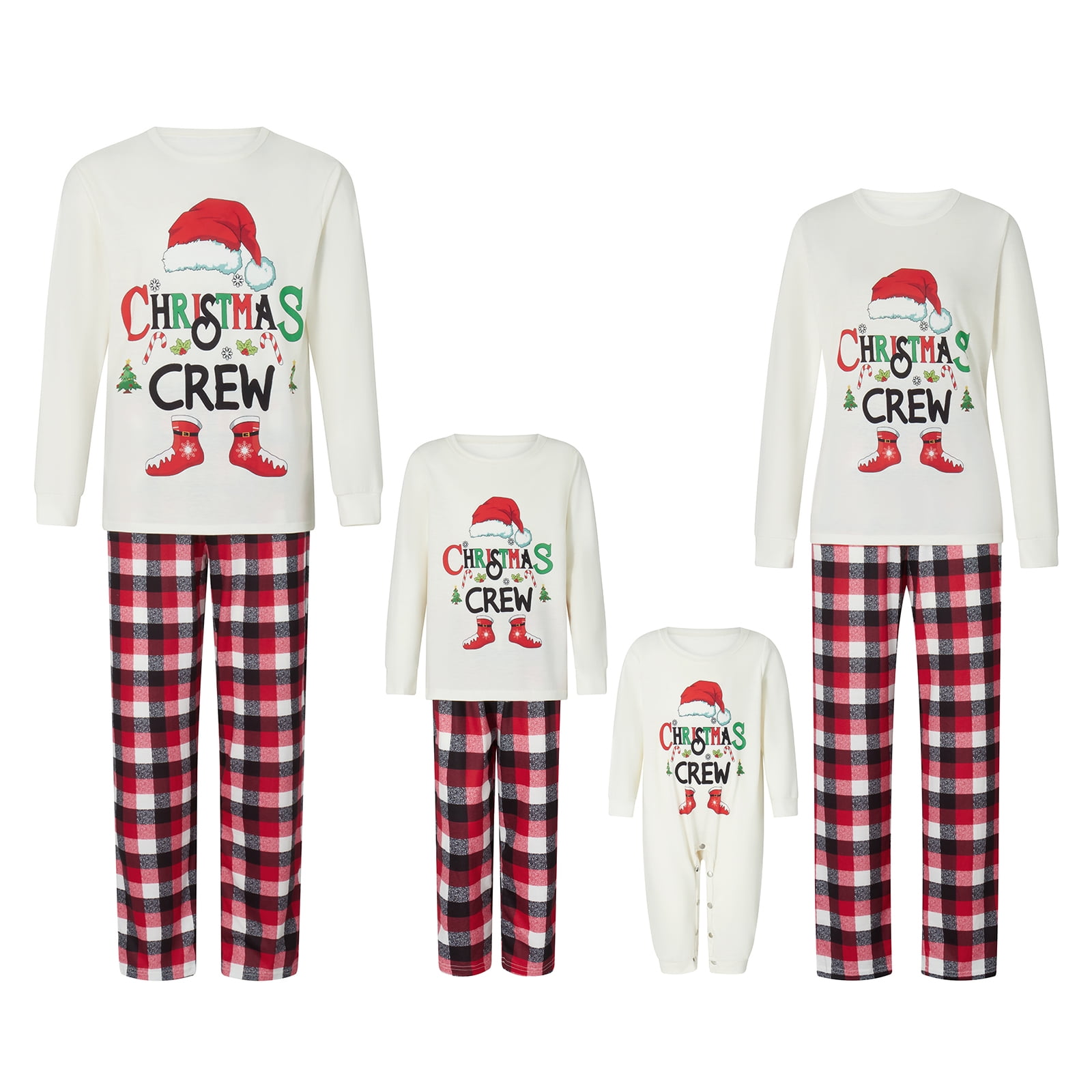 Family Christmas Pjs Matching Sets Christmas Pajamas Santa Printed Top and Plaid Pants Sleepwear for Family