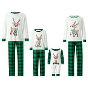LUETHBIEZX Family Christmas Pjs Matching Sets Christmas Pajamas Santa Printed Top and Plaid Pants Sleepwear for Family