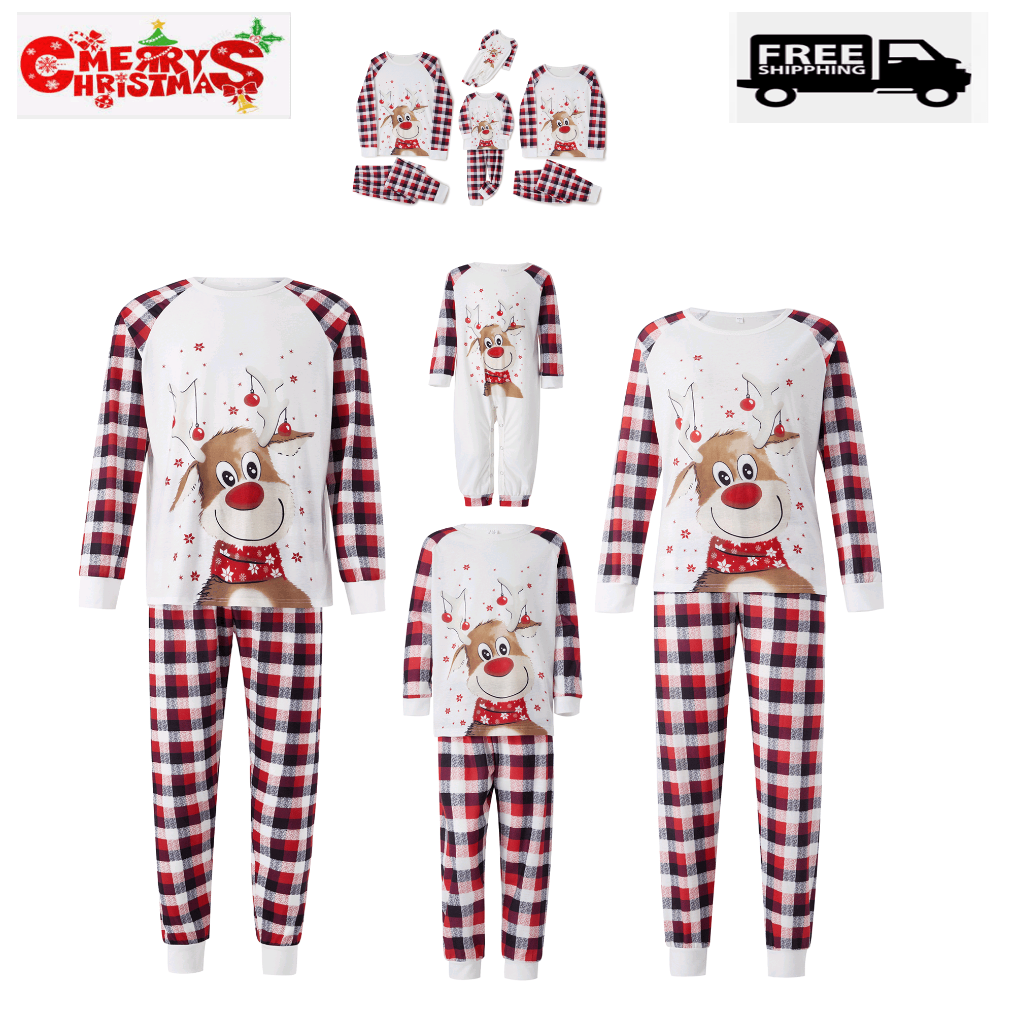 Family Christmas Pjs Matching Sets Deer Plaid Jammies for Baby Adults