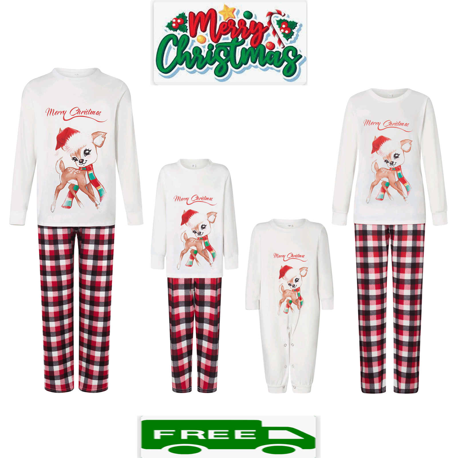 Family christmas pjs matching sets deer plaid jammies for baby adults