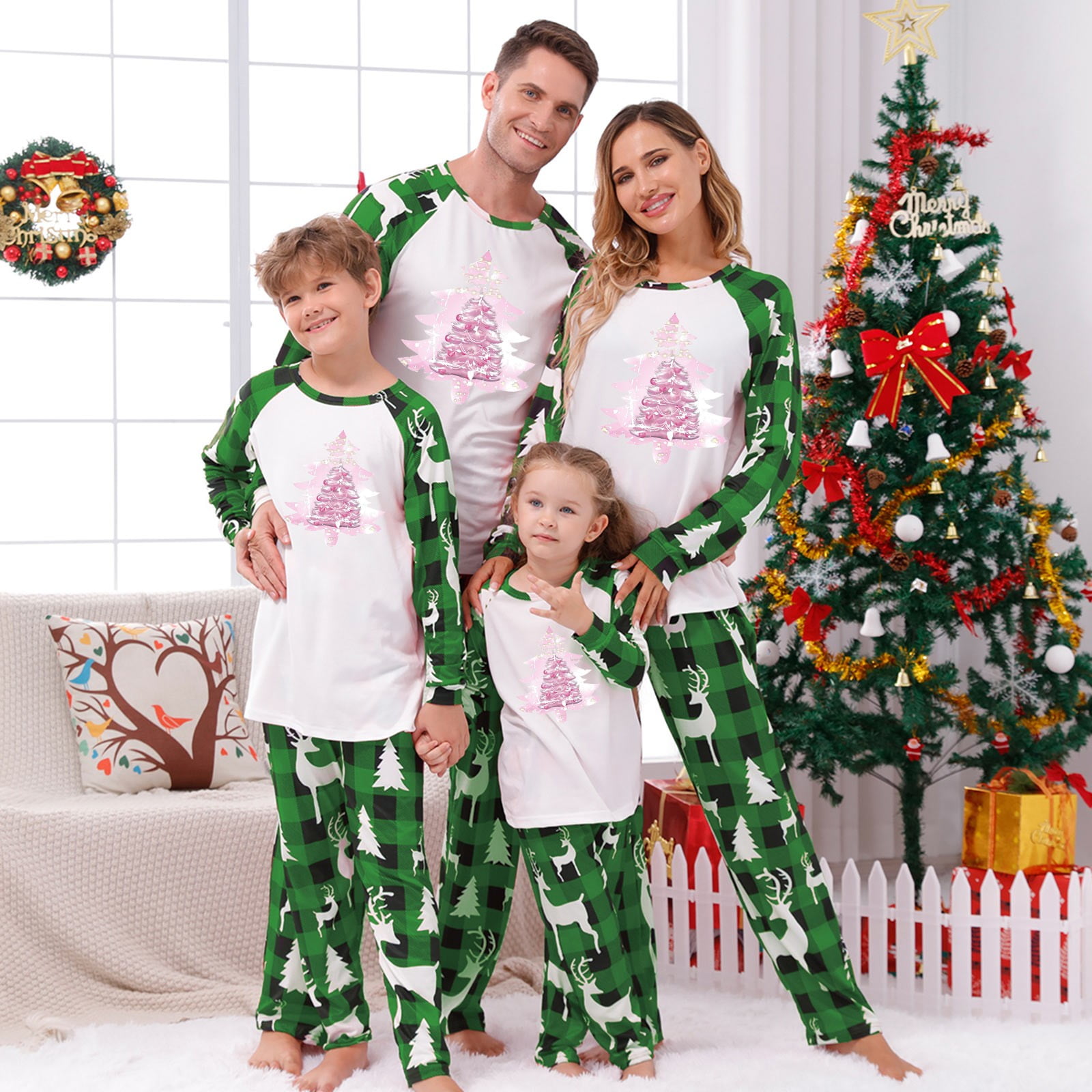 Family Christmas Pjs Matching Sets Elk Deer Plaid Jammies for Baby