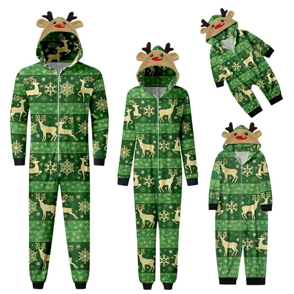 Family Christmas Pjs Matching Sets Jumpsuit Onesie with Hood Christmas Pajamas for Family Holiday Xmas Sleepwear