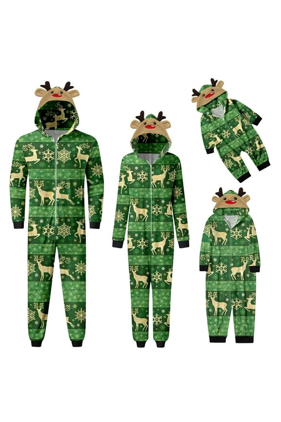 Family Christmas Pjs Matching Sets Jumpsuit Onesie with Hood Christmas Pajamas for Family Holiday Xmas Sleepwear