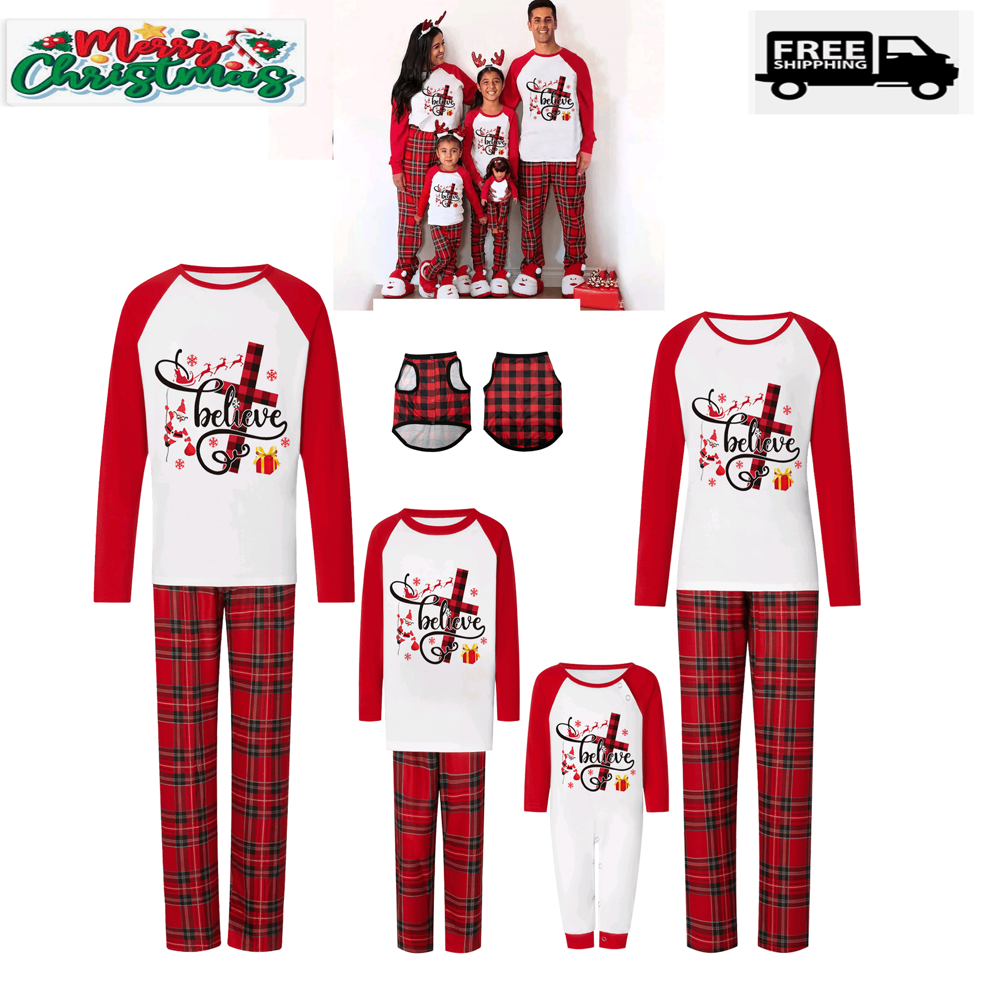 Family Christmas Pjs Matching Sets Letter Print Jammies for Baby Adults