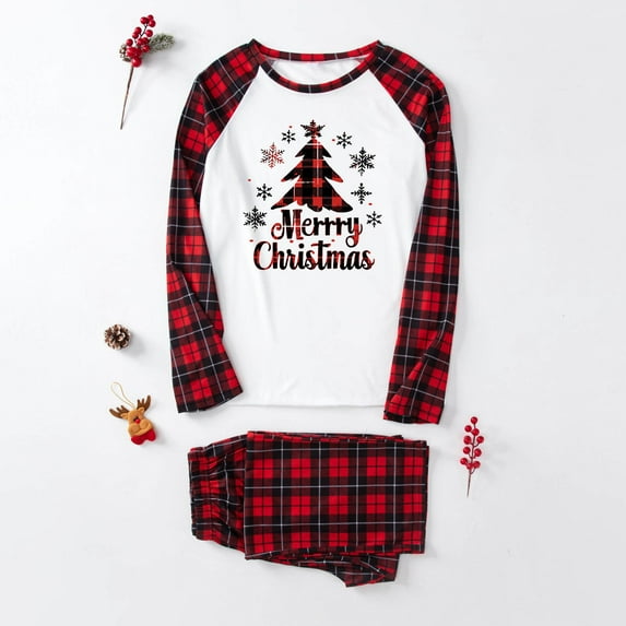 Family Christmas Pjs Matching Sets Merry Christmas Pajamas Set Family Sleepwear Set 2024 with Christmas Tree Print Long Sleeve Dad