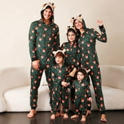 BAOZHUSS Christmas Family Pajamas Matching Sets Santa Claus Printed Onesie Jumpsuit with Reindeer Hooded Sleepwear Homewear Outfits Women