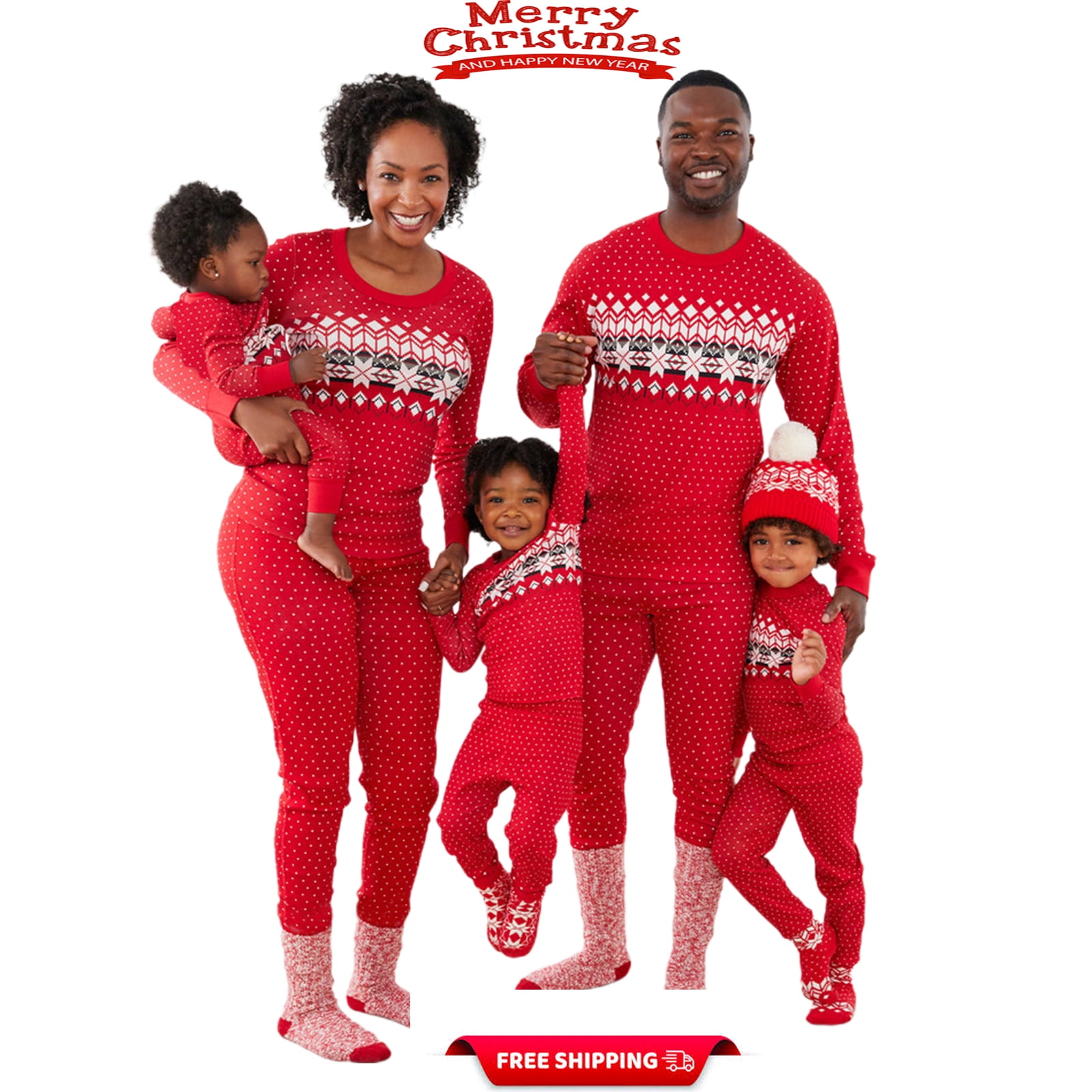 Family Christmas Pjs Matching Sets Red Print ParentChild Suit Xmas