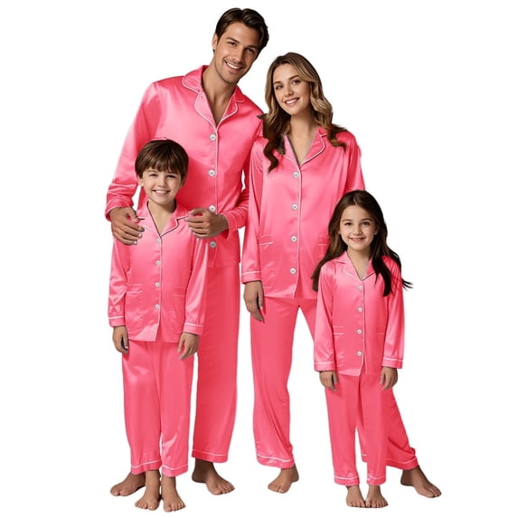 Christmas Family Pajamas Silk Pajamas Long Sleeve Button down Sleepwaear Holiday Matching Pajamas Family Christmas Pajamas Womens