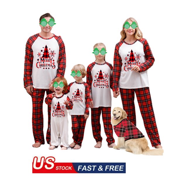 Family Christmas Pjs Matching Sets Snowflake Tree Print Christmas